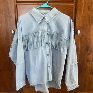Zara Rhinestones Fringe Denim Jacket